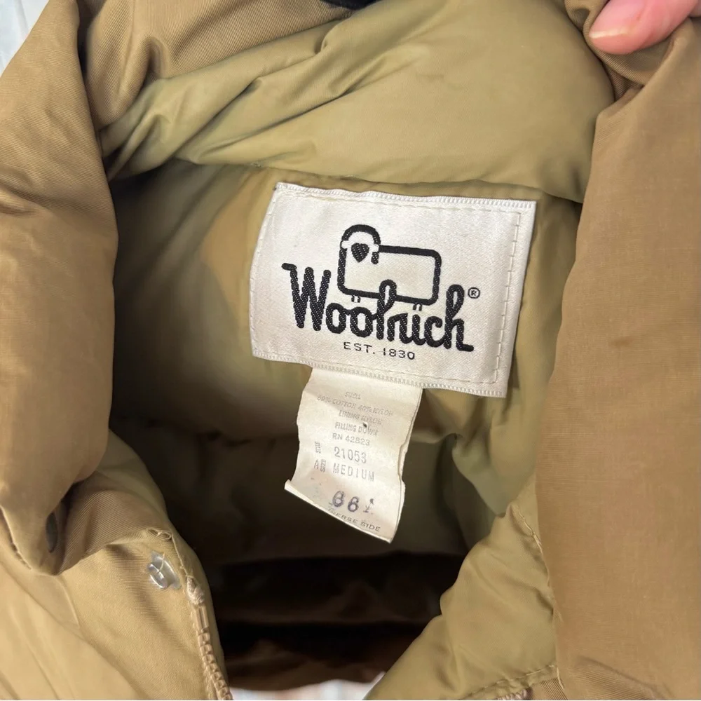 Woolrich M Vintage Down Filled Zip Up Puffer Vest Sleeveless Classic Utility Tan
